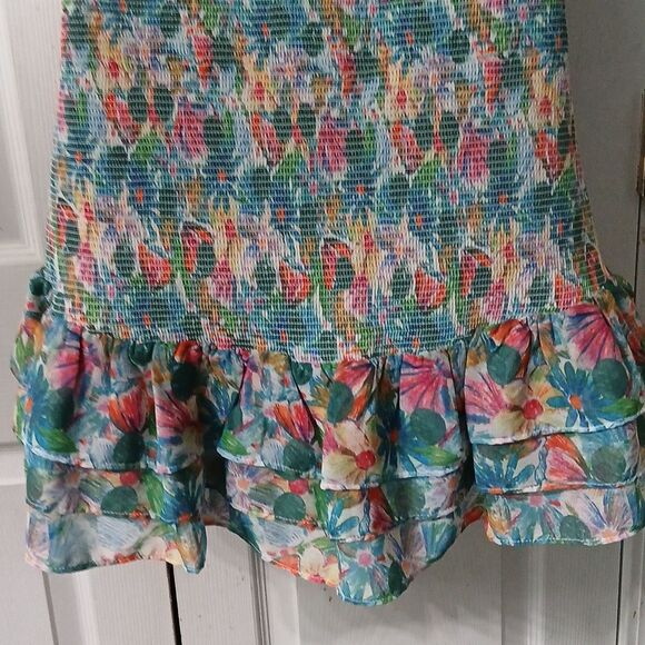 ASTR The Label Green Pink Blue Floral Smocked Dress Flutter Sleeve Sz XL NWOT - Picture 5 of 7